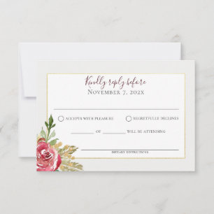 Winter Floral Rose Gold and Silver RSVP Card