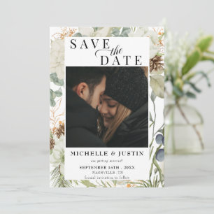 Winter Floral   Rustic Photo Wedding Save The Date