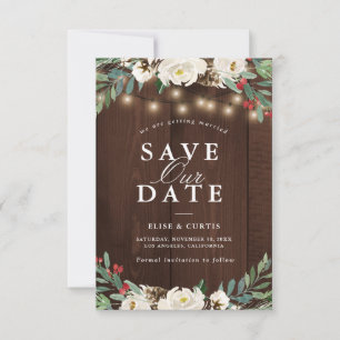 winter floral save the date card
