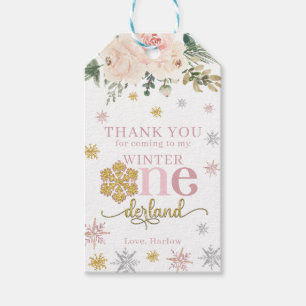 Winter Floral Snowflake ONEderland 1st Birthday Gift Tags