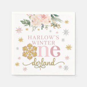 Winter Floral Snowflake ONEderland 1st Birthday Napkin