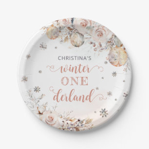 Winter Floral Snowflake ONEderland 1st Birthday Paper Plate