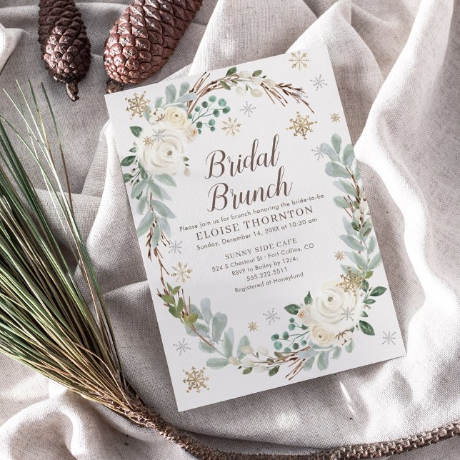 Winter Floral Snowflakes Bridal Brunch Invitation (Creator Uploaded)