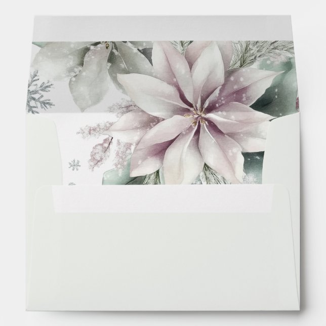 Winter Floral Snowflakes Mint Green Envelope (Back (Bottom))