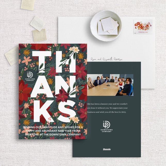 Winter Floral Thanks Business Holiday Card (Creator Uploaded)