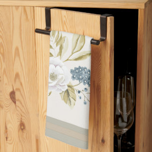 Winter Floral Watercolor Botanical Tea Towel
