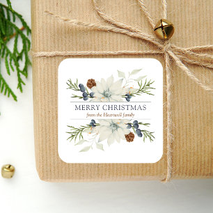 Winter Floral Watercolor Merry Christmas Square Sticker