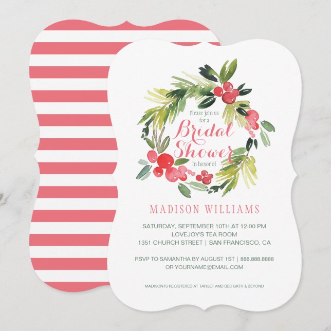 Winter Floral Watercolor Wreath | Bridal Shower Invitation (Front/Back)