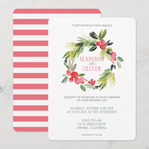 Winter Floral Watercolor Wreath    Wedding Invitation