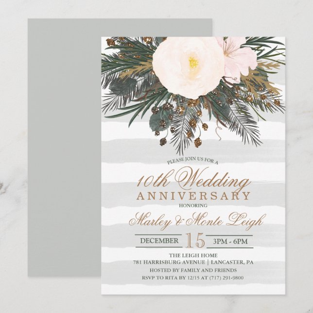 Winter Floral Wedding Anniversary Invitation (Front/Back)