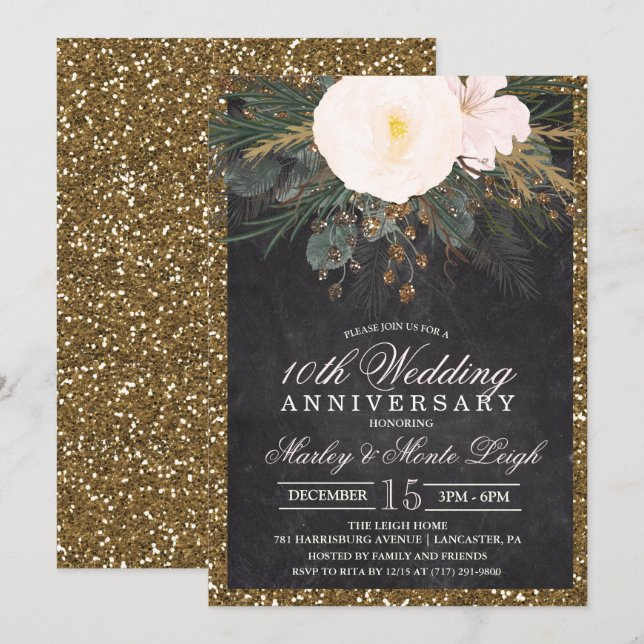 Winter Floral Wedding Anniversary Invitation (Front/Back)