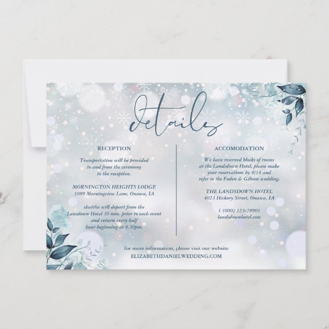 Winter Floral Wedding Details Information Invitation (Front)