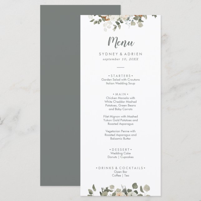 Winter Floral Wedding Dinner Menu (Front/Back)