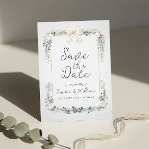 Winter Floral Wedding Flat Save The Date Card