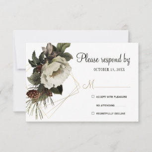 Winter floral wedding gold geometric modern RSVP card