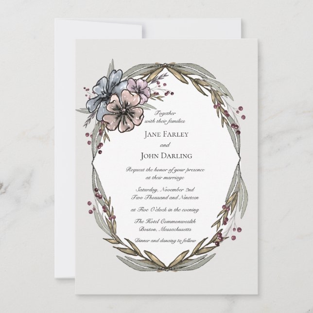 Winter Floral Wedding Invitation (Front)