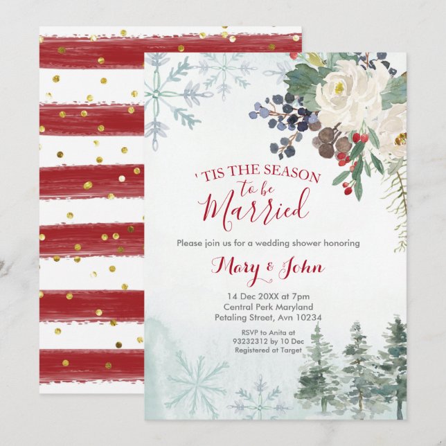 Winter Floral Wedding Invitation (Front/Back)