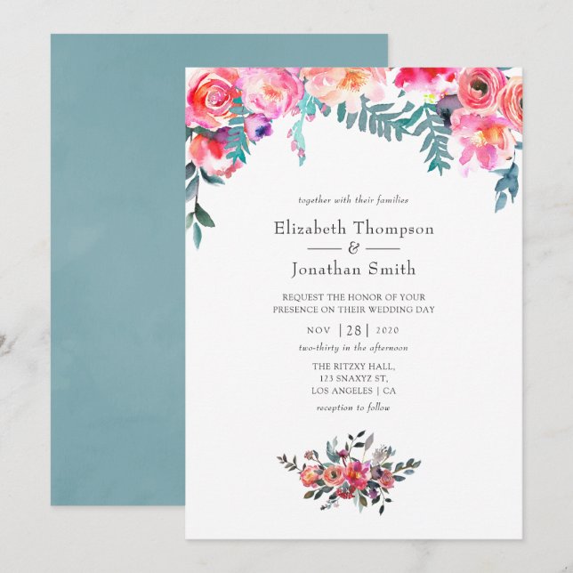 Winter Floral Wedding Invitation (Front/Back)