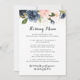 Winter Floral Wedding Kissing Menu Game Card