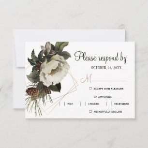 Winter floral wedding meal options modern RSVP card