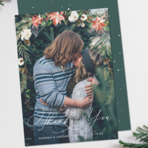 Winter Floral Wedding Photo Overlay Thank You Card