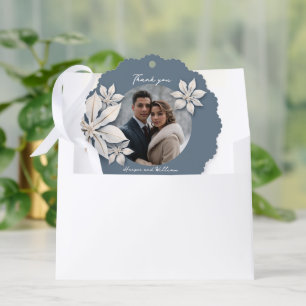 Winter floral wedding photo thank you tree decoration card
