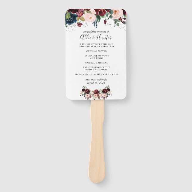 Winter Floral Wedding Program Fan (Front)