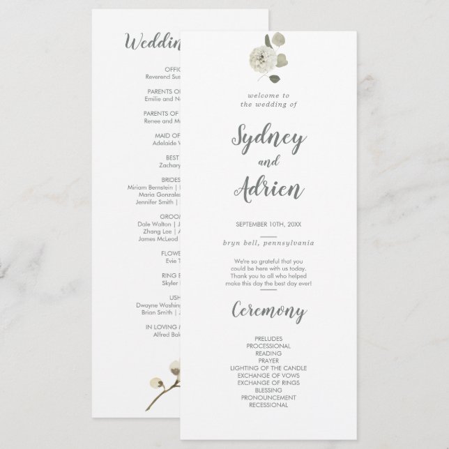 Winter Floral Wedding Program Programme (Front/Back)