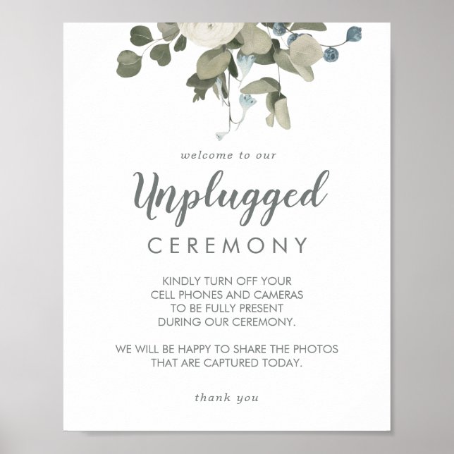 Winter Floral Wedding Unplugged Ceremony Sign (Front)