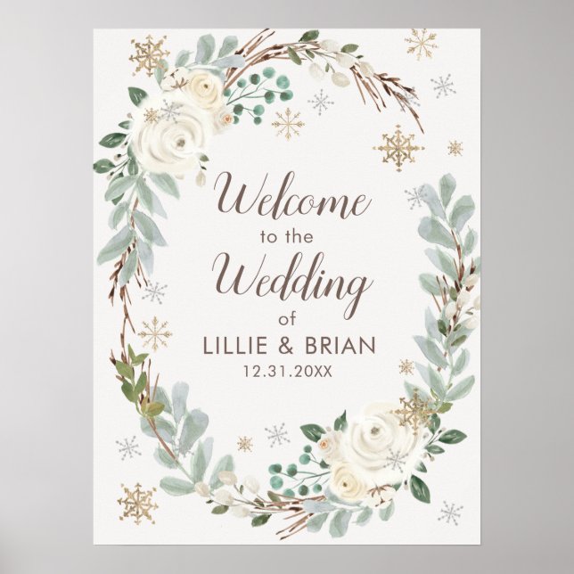 Winter Floral Wedding Welcome Sign (Front)