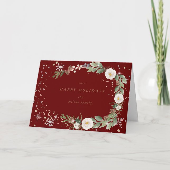 winter floral wreath holiday greeting card (Front)