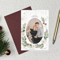 winter floral wreath photo happy holiday card