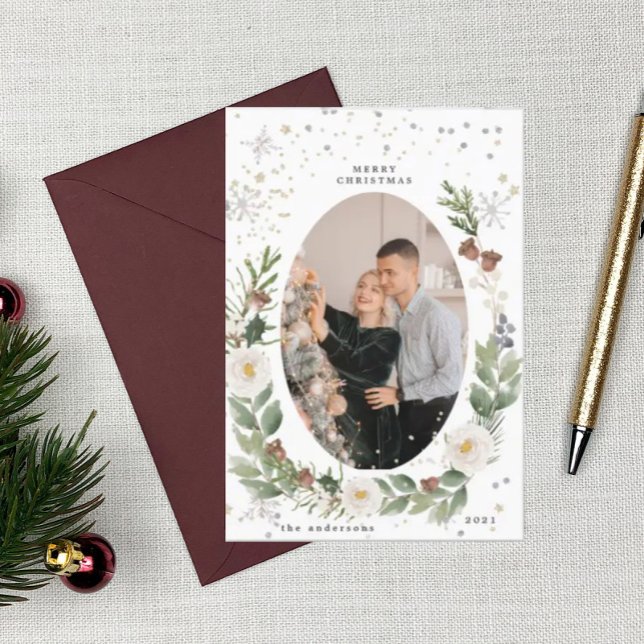 winter floral wreath photo happy holiday card (Creator Uploaded)