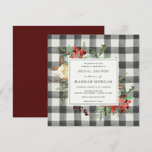 Winter Florals and Evergreen Plaid Bridal Shower Invitation