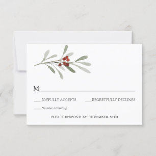Winter Florals and Evergreen Wedding RSVP Invitation