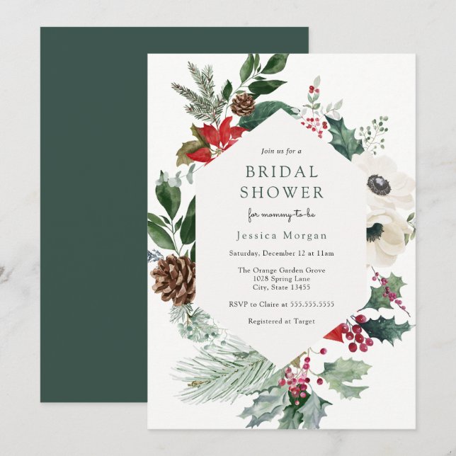 Winter Florals and Greenery Bridal Shower Invitation (Front/Back)