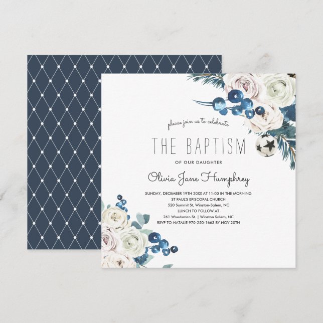 Winter Florals Baptism Invitation (Front/Back)