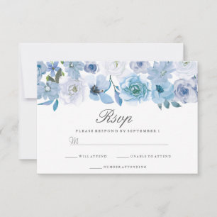 Winter Florals: Elegant Blue White Wedding RSVP Card