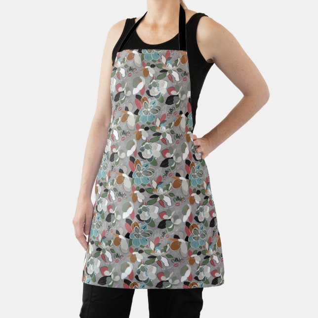 Winter Florals Grey Black Apron (Insitu)