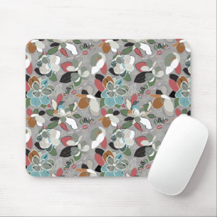 Winter Florals Grey Black Mouse Mat