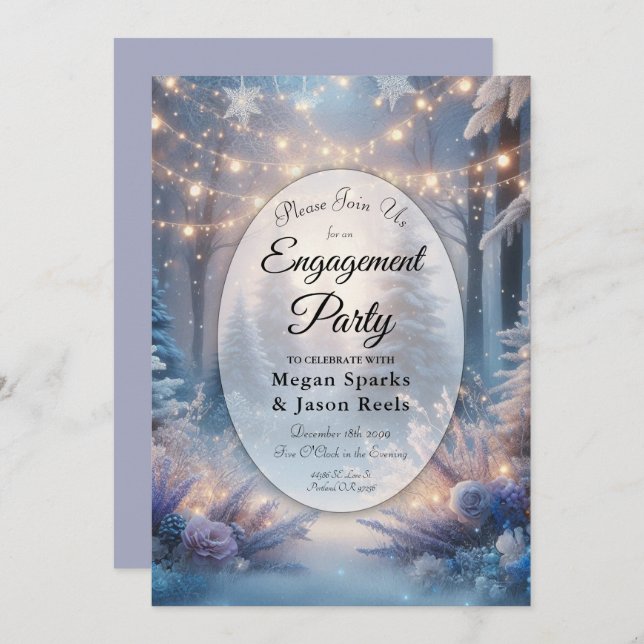 Winter Florals in Frosted Pines Engagement Party Invitation (Front/Back)