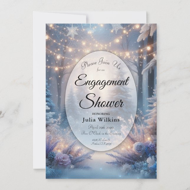 Winter Florals in Frosted Pines Engagement Shower Invitation (Front)
