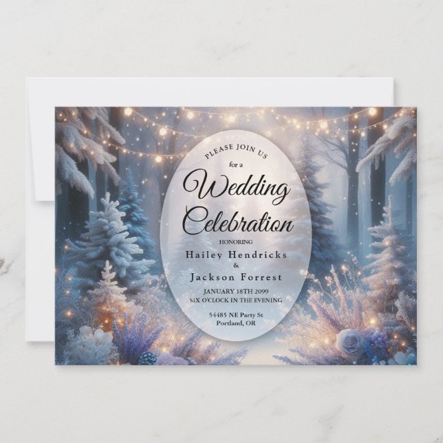 Winter Florals in Frosted Pines Wedding Invitation (Front)