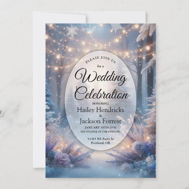Winter Florals in Frosted Pines Wedding Invitation (Front)