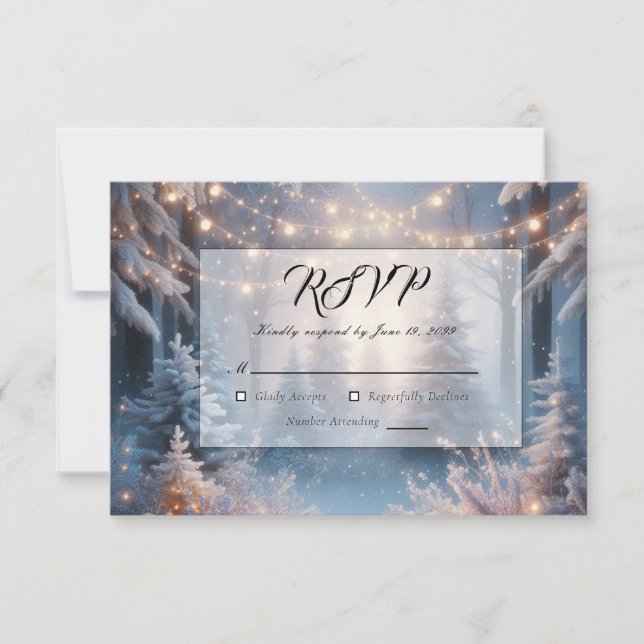 Winter Florals in Frosted Pines Wedding RSVP Card (Front)