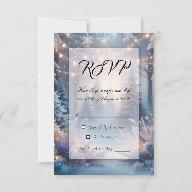 Winter Florals in Frosted Pines Wedding RSVP Card (Front)
