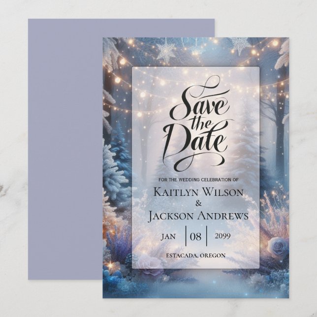 Winter Florals in Frosted Pines Wedding Save The Date (Front/Back)