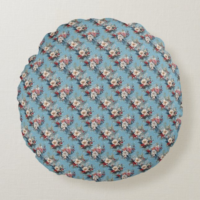 Winter Florals Round Cushion (Front)