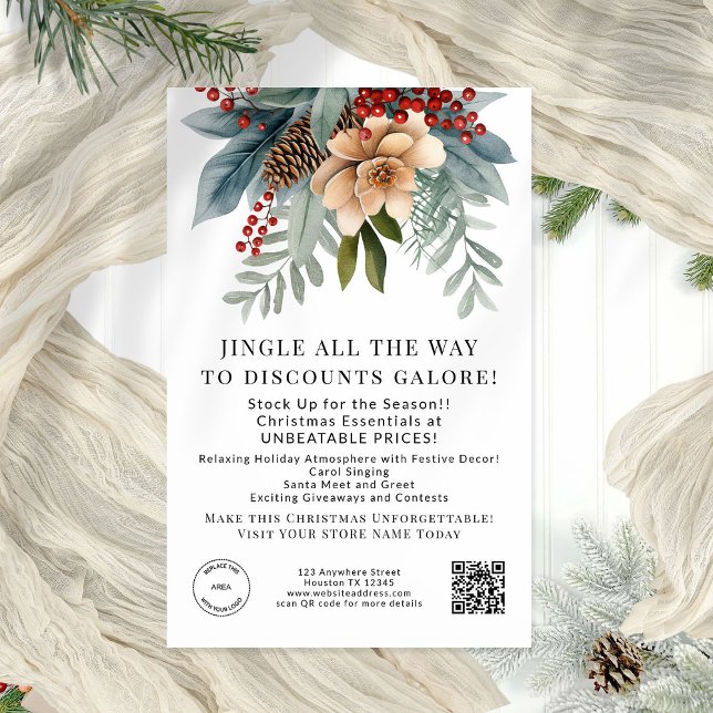 Winter Florals Store Christmas Offers QR Code Flyer (Creator Uploaded)