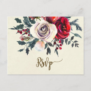 winter florals wedding rsvp postcard